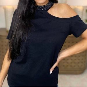 Vocal Brand Ladies Short Sleeve Cut out shoulder w/rhinestones